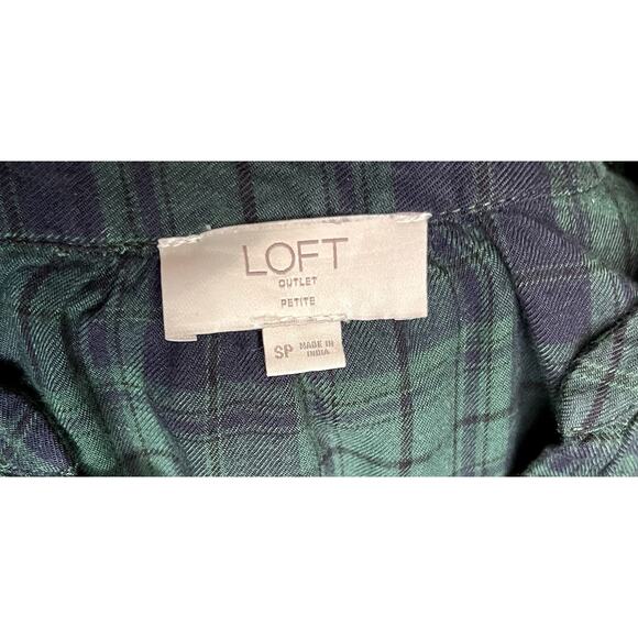 LOFT Outlet Green Plaid Long Sleeve Mini Dress Petite SP - Picture 2 of 6
